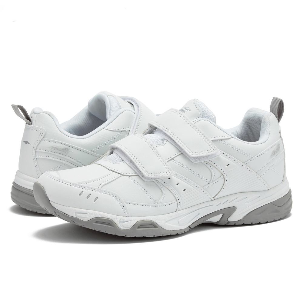 AVIA Mens White Leather Hook and Loop Slip Resistant Work Shoes Sz 9.5
